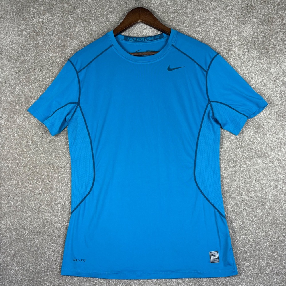 Nike Pro Combat Dri-FIT Short Sleeve Compression Shirt Blue Mens Large